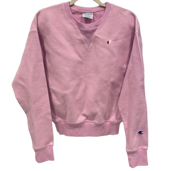 CHAMPION Women's Sweatshirt Pink Solid Reverse Weave Crew Neck Pullover SMALL - Picture 1 of 5